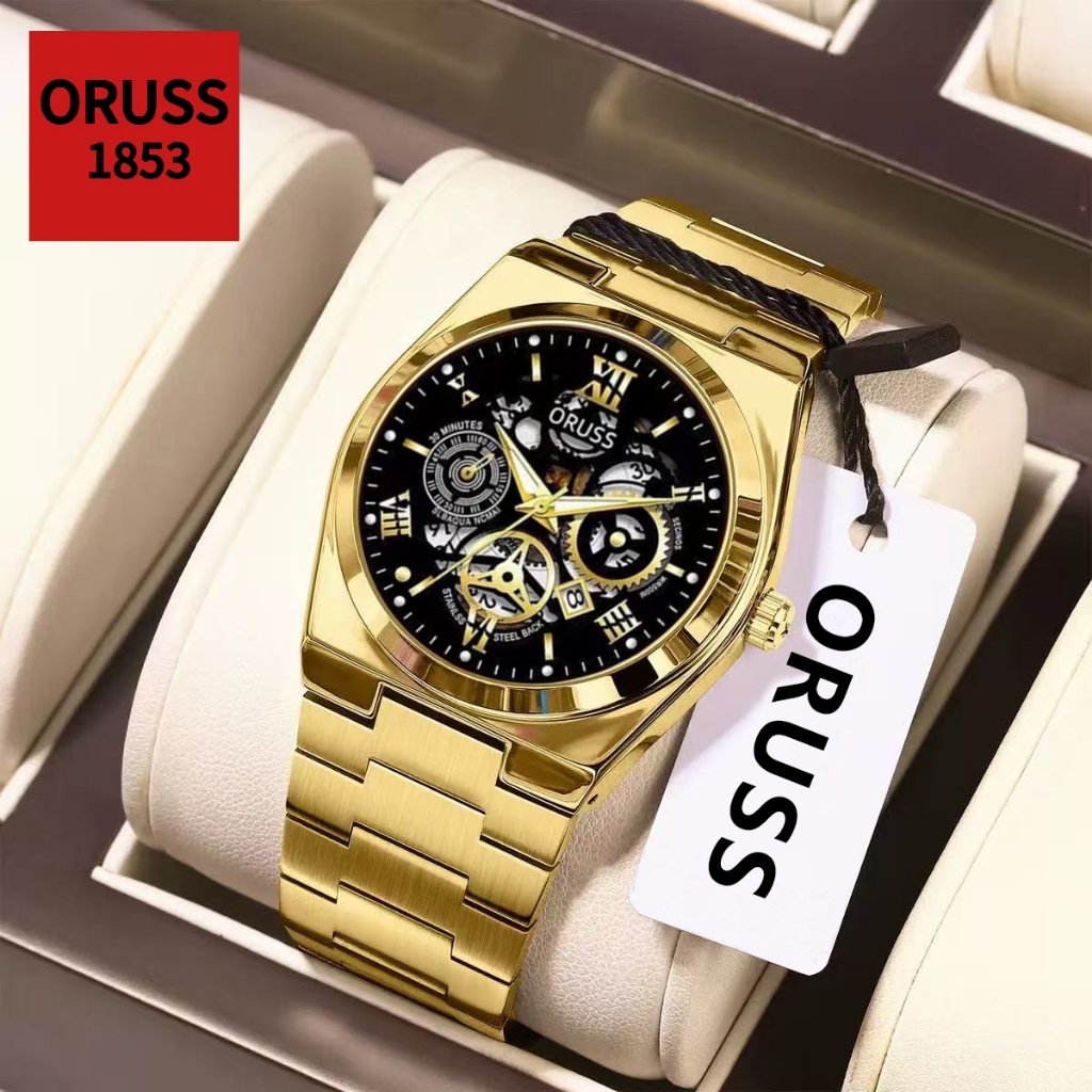 ORUSS Marca Original Masculino Aço Inoxidável Oco Calendário de Luxo Luminoso Relógio À Prova D 'Água Negócios Moda Vers