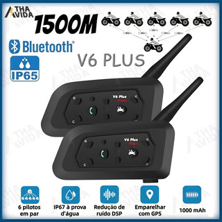 V6 Plus Mais Fone De Ouvido Intercomunicador De Capacete De Motocicleta Bluetooth Com Interfone BT De 1500M
