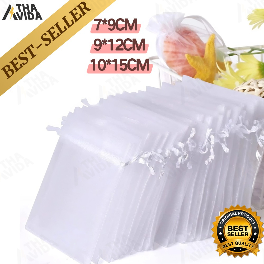Kit 50/100 Un Saco Saquinho Organza Tule Saquinho Branco Festa Casamento Saco Para Lembrancinhas Decoração Presente Aniv