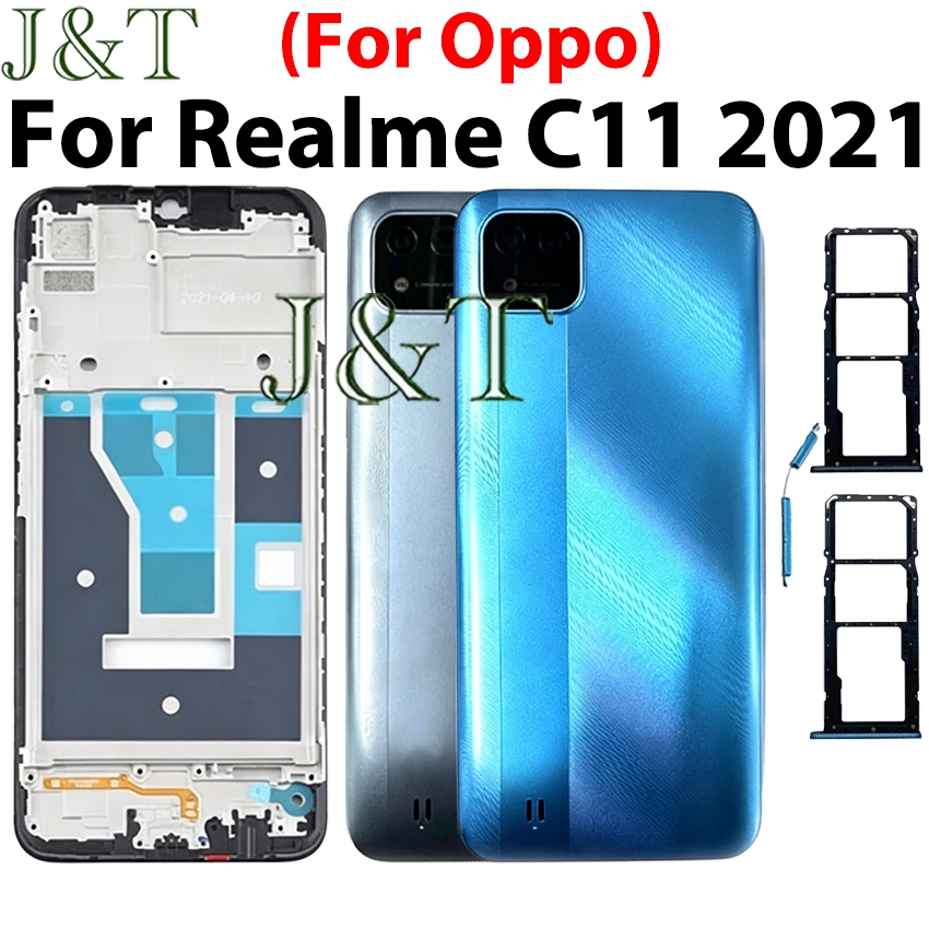 Para Realme C11 2021 Capa Traseira Caixa Da Bateria + Botão Liga/Desliga Tampa Porta Habitação + Moldura Frontal LCD + L