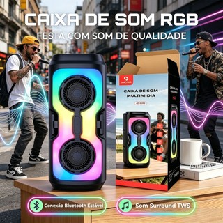 Caixa de som Bluetooth 5.4 Portátil  Longa Duração Com Led RGB Portátil FM USB TWS 50W Para Praia, Festa ou Viagem