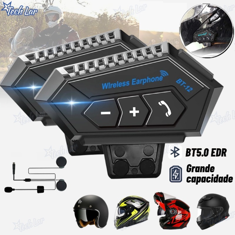 Fone de Ouvido moto Capacete Chamadas Mãos Livres Motocicleta Sem Fio Bluetooth 5.3 IPX6 á prova de água- envio rápido-T