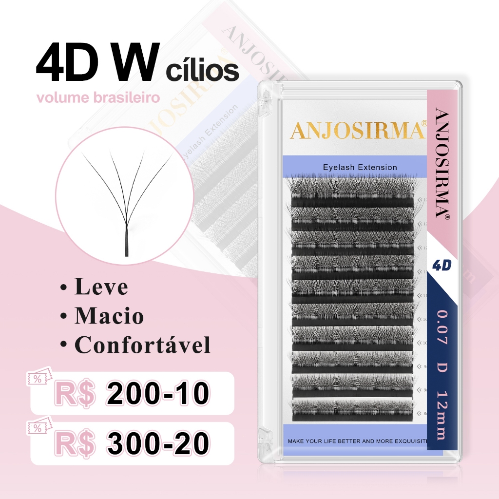 ANJOSIRMA 4D W Extensões De Cílios Em Forma Com Volume Pré-Fabricado Ventilador De Falsos Naturais De