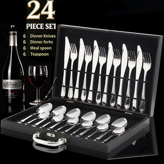 Jogo Talheres 24 Peças Faqueiro Inox Premium Luxo Com Maleta
