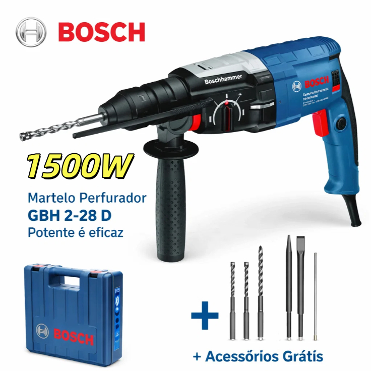 Furadeira Parafusadeira Bosch 220V GBH 2-28D Furadeira De Impacto Martelete Rotativo Rompedor 1500W