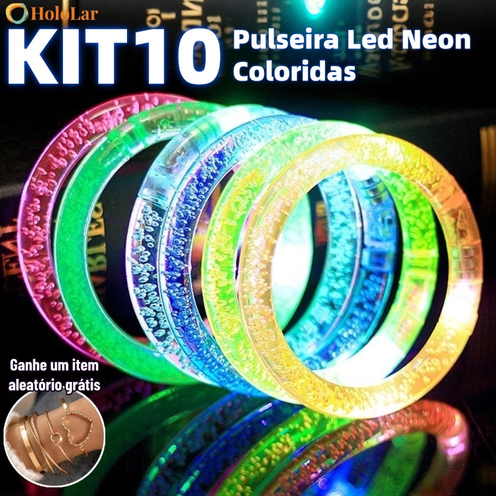 Kit Pulseira Led Neon Coloridas Festa Aniversário Rave Balada-HOL