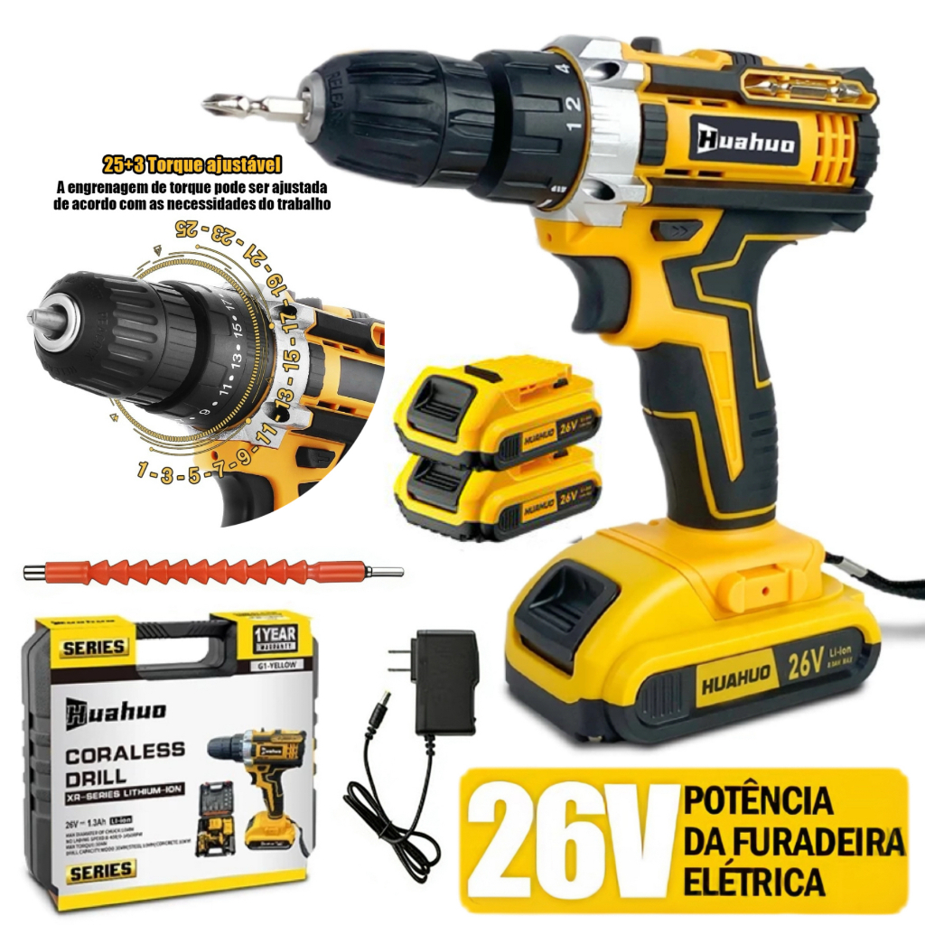 【110V/220V】26V Parafusadeira Furadeira Sem Fio Com Completo Acessórios Caixa de Papelão Bivolt!!