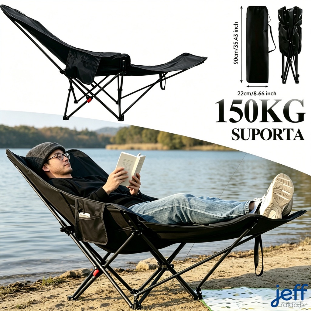 Cadeira de Camping Dobrável Compacta com Suporte de Copo + bolsa de transporte Pesca Praia Suporta 300kg