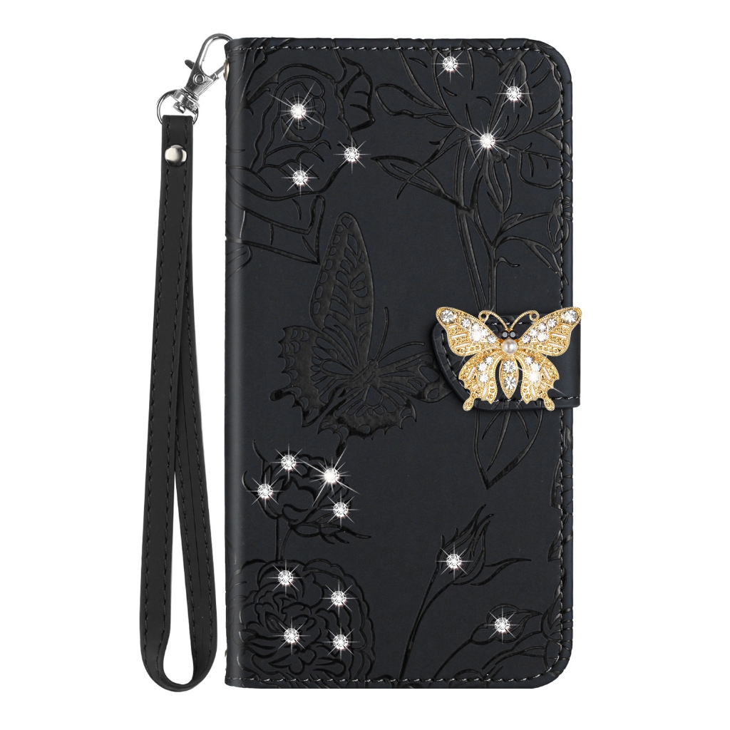 Capa De Couro flip Borboleta Incrustada Com Diamante Para Motorola Moto Edge 70