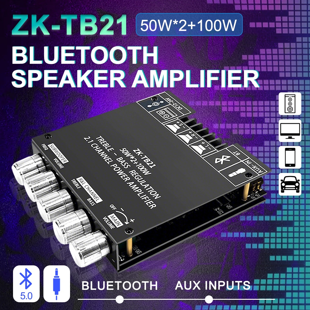 Amplificador Bluetooth ZKTB21 De 2.1 Canais Com Esquerda E Direita 50W + subwoofer 100W TPA3116D2 chip Importado 5.0 + E