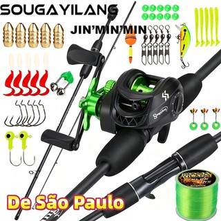 Sougayilang Baitcasting Fishing Combo Carretel De Relação De Engrenagem De Alta Velocidade 7.2 : 1 + Vara De Fibra De Ca