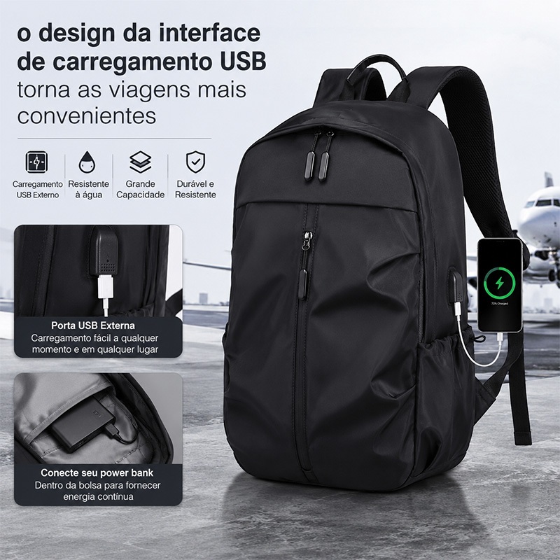 Mochila Executiva Masculina Impermeável Reforçada Notebook 15.6 Trabalho Viagem Faculdade Grande Capacidade