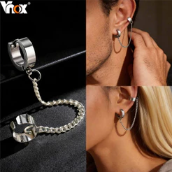Brinco De Corrente Ligada De Aço Inoxidável Vnox Para Unissex , Perfurado E Não , Elegante , À Prova D'água , Presente