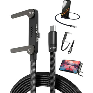 Cabo Turbo Tipo C 240W PD Carregador Com Suporte Dobrável Trançado 360°