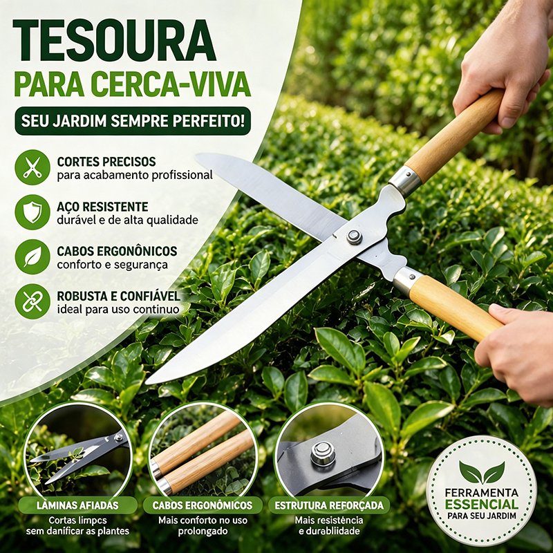 Tesoura de Poda Grama Jardim Cerca Cerca-viva Jardinagem Tesourão Cabo Madeira