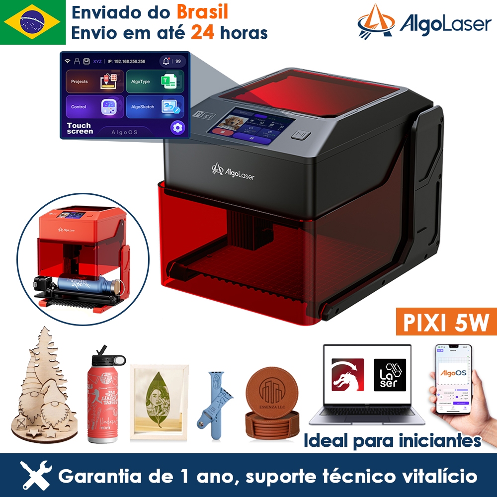AlgoLaser Pixi 5W Máquina De Gravação A Laser Para pc E app Conecção Corte Acrílico Madeira Metal