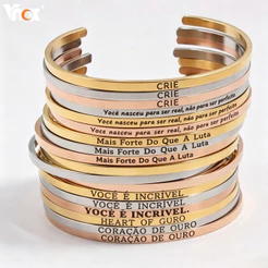 Vnox Gravura Personalizado Pulseira De Aço Inoxidável Abrir Pulseira de Cuff Jóias Presente Para Mulheres Dos Homens