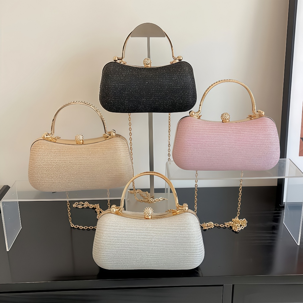 Bolsa Feminina De Banquete Clássica Com Decoração De Strass E Fecho De Mão Para Festa De Música Vip Top