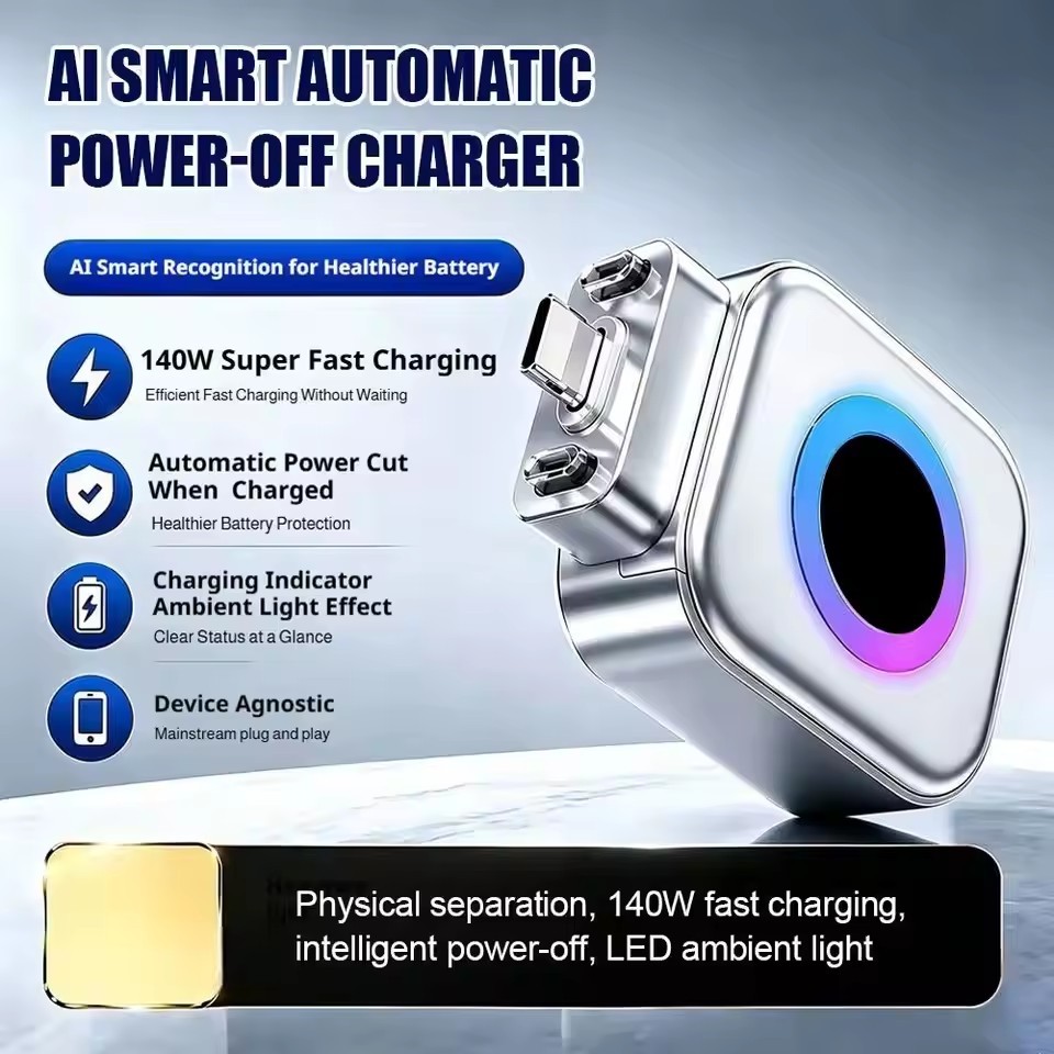 Carregador De Desconexão Automática AI 140W Type C Divisor Carga Rápida Seguro PD QC Universal Pro Protect Separador Aut