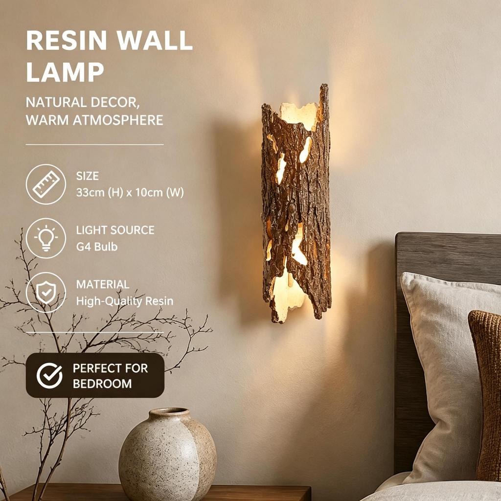 Arandela luminária de parede cabeceira resina casca árvore rústica 220V decoração interior residencial