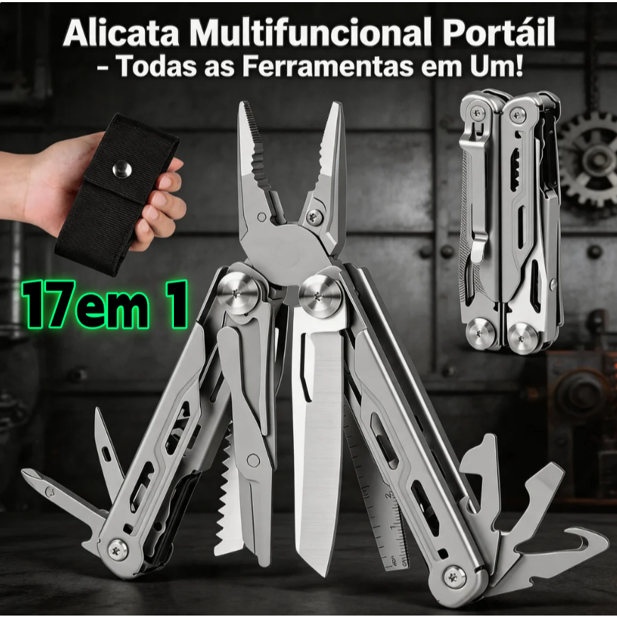 17 EM 1 Alicate Multifuncional Inox - Multiferramenta de Aço Inoxidável para Camping Montanhismo