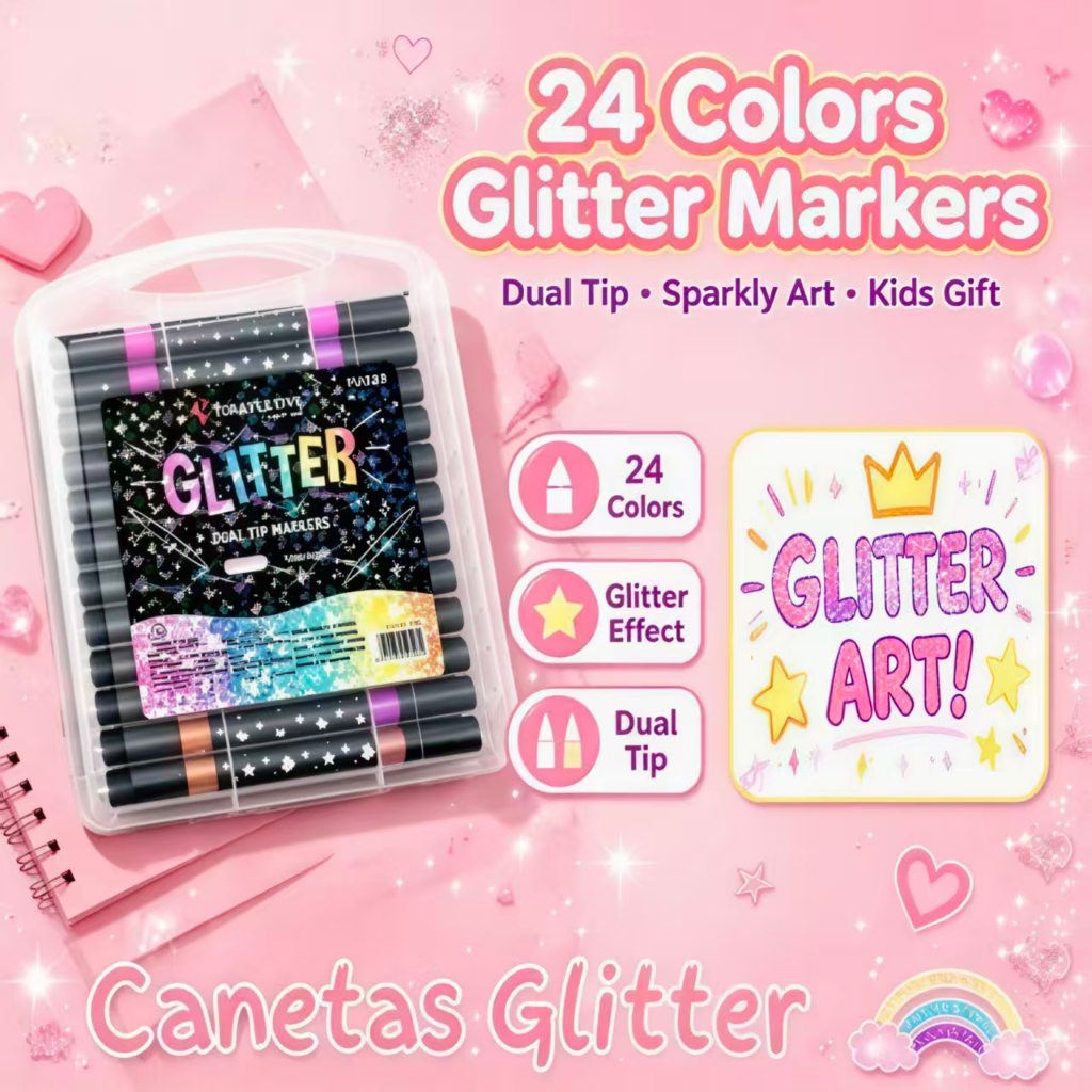 Marcador metálico de glitter cabeça dupla marcador  cabeça dupla brilhante kit canetinhas coloridas