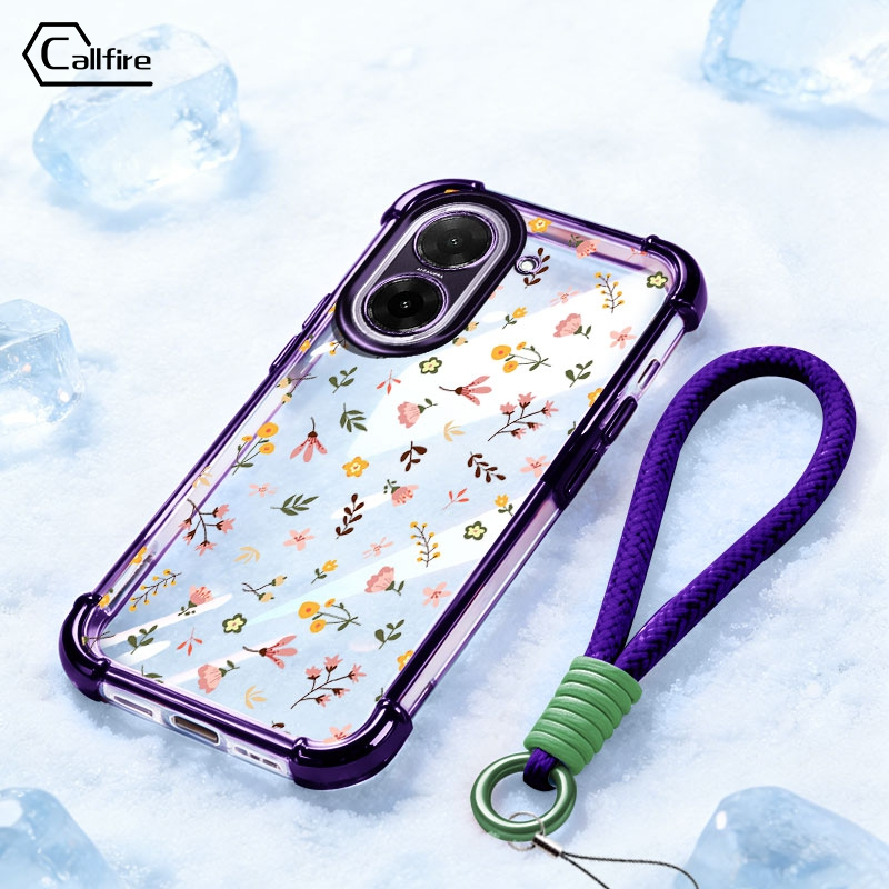 Callfire TPU Capa Traseira Para Redmi A5 4G Xiaomi POCO C71 Tela Cheia Floral Criativo Caso De Telefone Com Corda