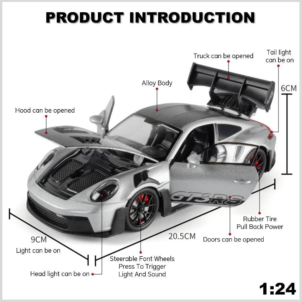 1 : 24 911 GT3 Diecast Alloy Model Toy Car Sound Light Pull Back Crianças Amigos Presentes — imagem 2 de 2