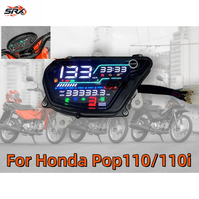 Para Honda POP110i POP110 2015-2024 Motocicleta Velocímetro Tacômetro LED Medidor Digital Montagem