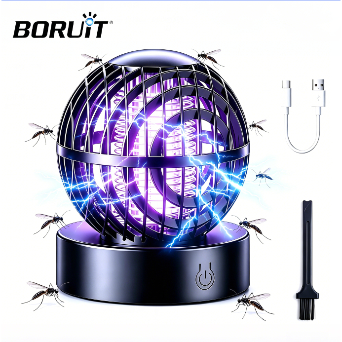 Lâmpada Esférica UV Da Armadilha Do Mosquito De BORUIT , Luz Silenciosa Recarregável Coletor Bug Tipo C Para O Acampamen