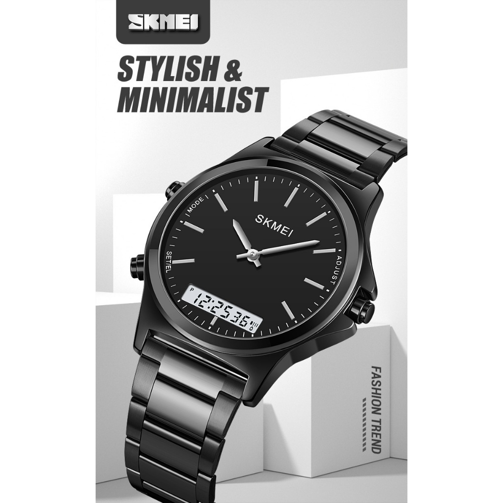 SKMEI 2120 Relógio Digital Masculino De Quartzo Elegante Modelo De Exibição Dupla Pulseira De Aço Presente Versátil