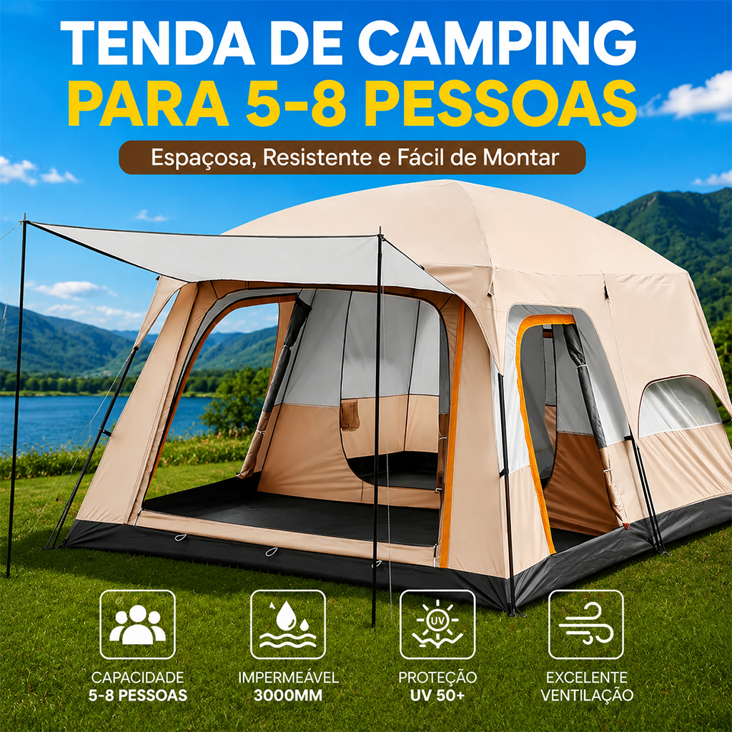 Barraca Camping Grande Impermeável 9-12 Pessoas Acampamento Tenda Família 380x260x190cm