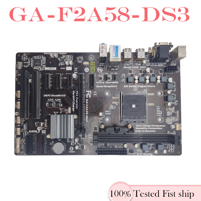 Para GA-F2A58-DS3 Placa-Mãe 64GB PCI-E3.0 Soquete FM2/FM2 + DDR3 ATX A58 Mainboard Testado