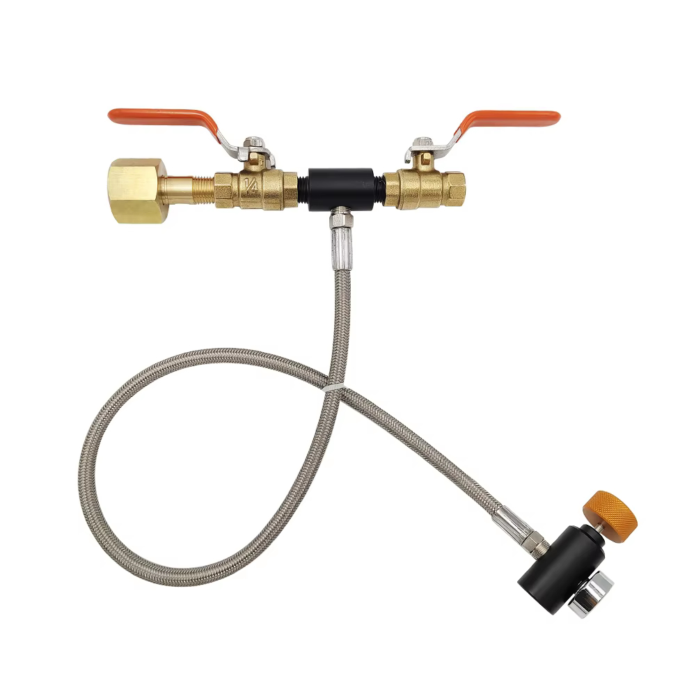 24 Polegada Mangueira De Aço Inoxidável Válvula Dupla 3000PSI CGA320 Rosca Gás CO2 Recarga Cilindro Adaptador Kit Refrig