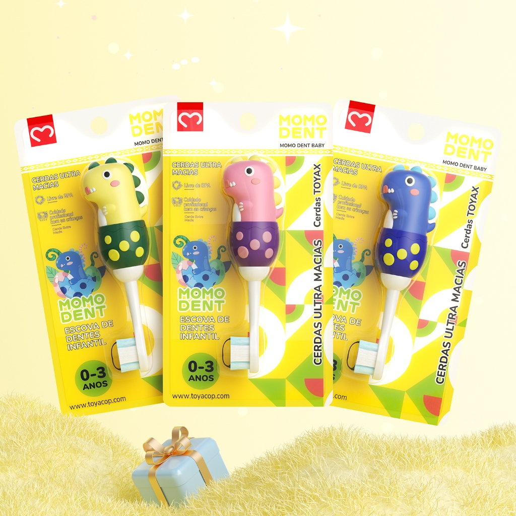 Momodent Dinosaur Theme Escova de dentes infantil cerdas macias Silicone antiderrapante