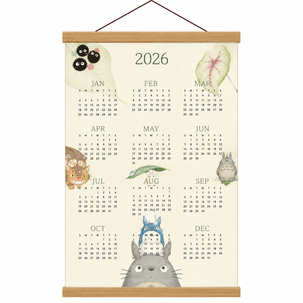 2026 Calendário De Parede De Doodle Fofo Com Cabide De Madeira , Planejador Minimalista De Suspensão De Arte Animal