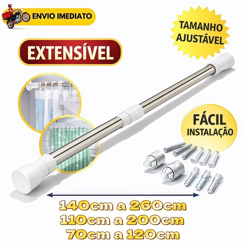 Varão Extensivel Grande Maior Medida Em Inox Resistente Porta Cortina De Box E Banheiro Multiuso-SSG1
