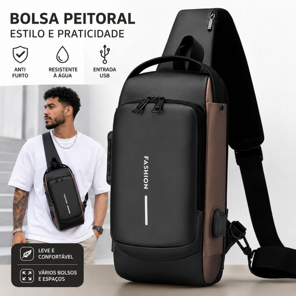 Mochila de Ombro Transversal Compacta Unilateral USB Trava De Código Á prova d'água
