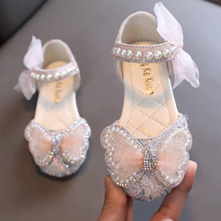 Meninas sandálias versão coreana primavera outono princesa sapatos de sola macia Baotou bebê sapatos de cristal crianças
