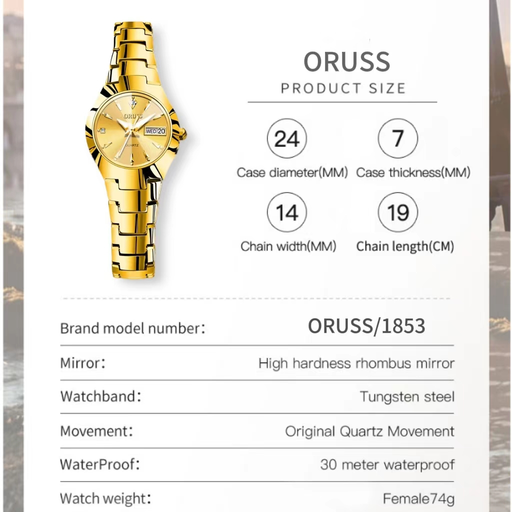 ORUSS Original Moda Feminina Luxo Aço Inoxidável Calendário Duplo Luminoso À Prova D 'Água Pequeno Relógio Versão Corean · foto 2