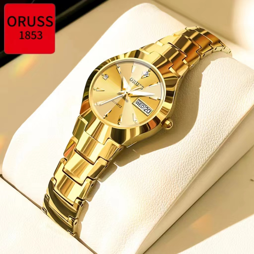 ORUSS Original Moda Feminina Luxo Aço Inoxidável Calendário Duplo Luminoso À Pro