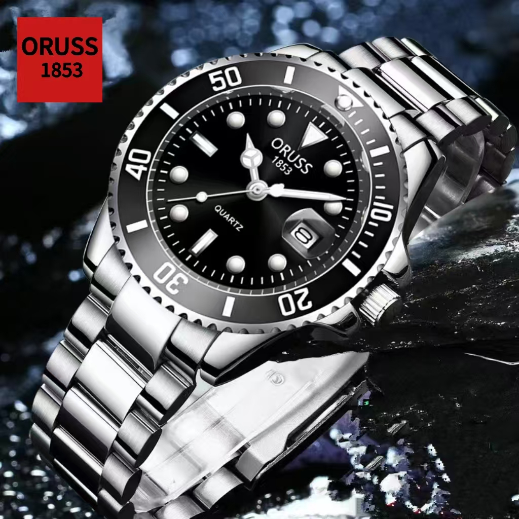 ORUSS Marca Original Masculino Luxo Calendário de Aço Inoxidável À Prova D 'Água