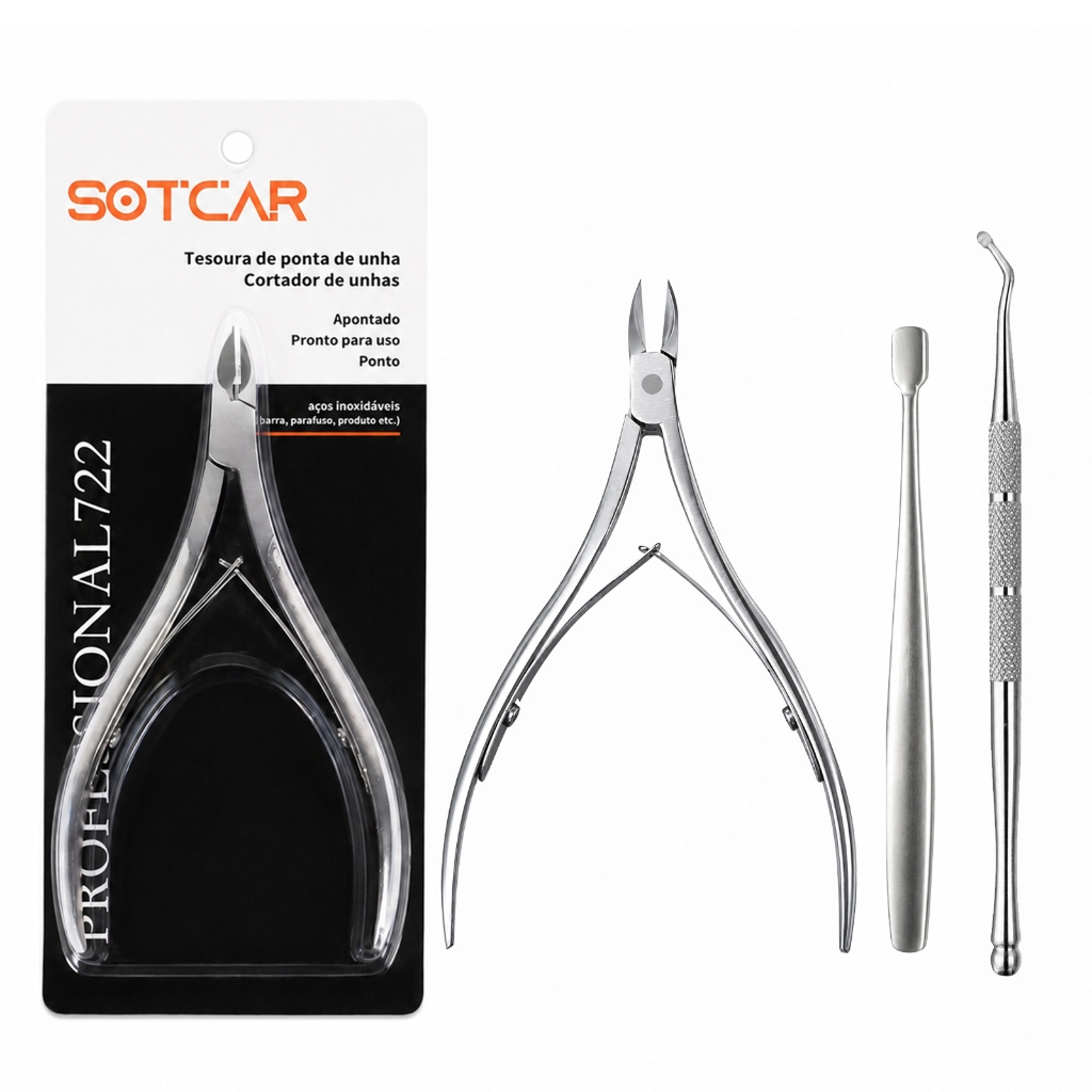 Alicate de Cutícula Mundia Inox + 2 Ferramentas de Manicure Grátis S5
