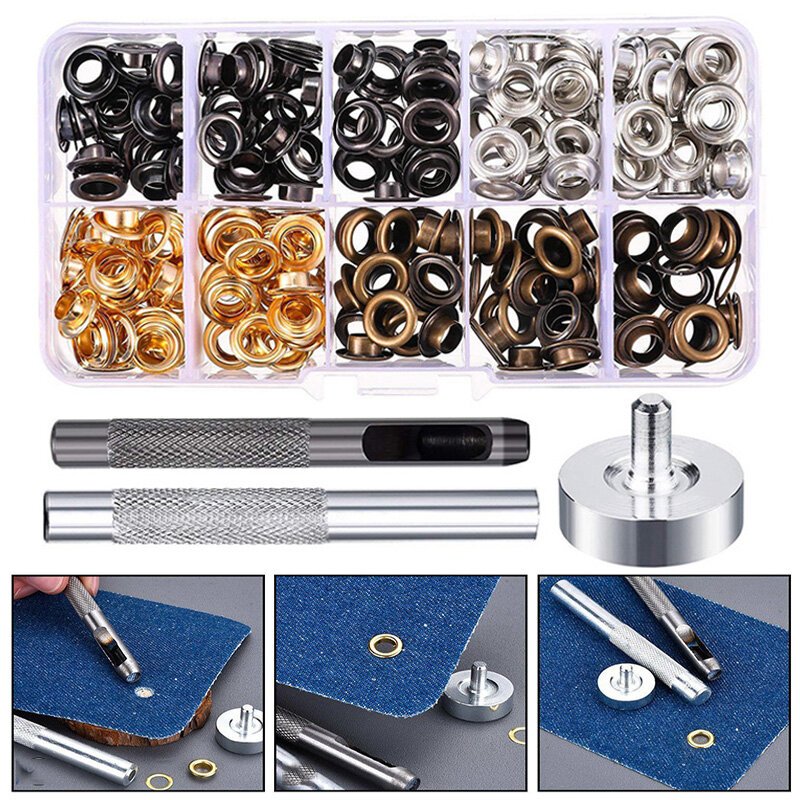 Kit De Ilhós De Metal 100 Conjuntos 5mm 4 Cores Ferramentas De Perfuração Acessórios Para Calças De Vestuário Caixa Proj