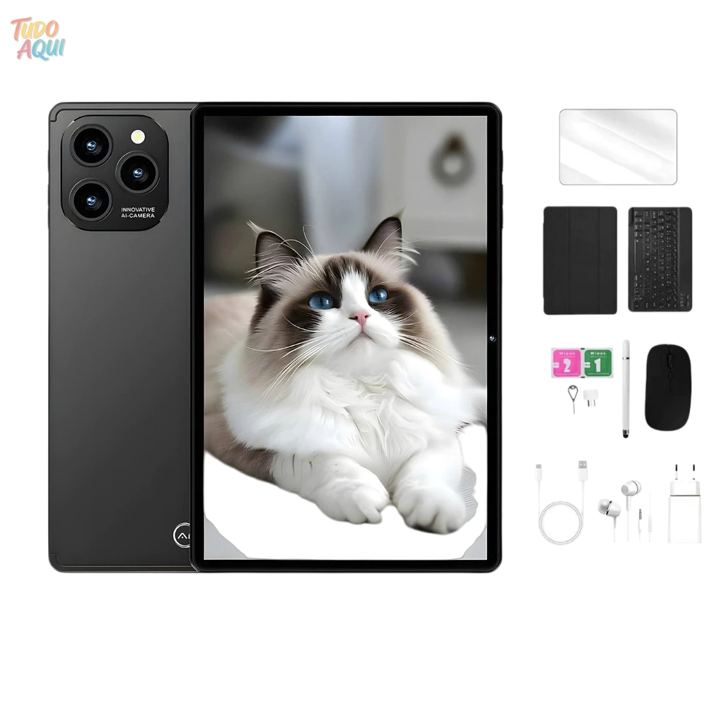 Tablet 10.1” com Teclado+Mouse 6GB RAM 128GB Android 13 Câmera 50MP TUDO