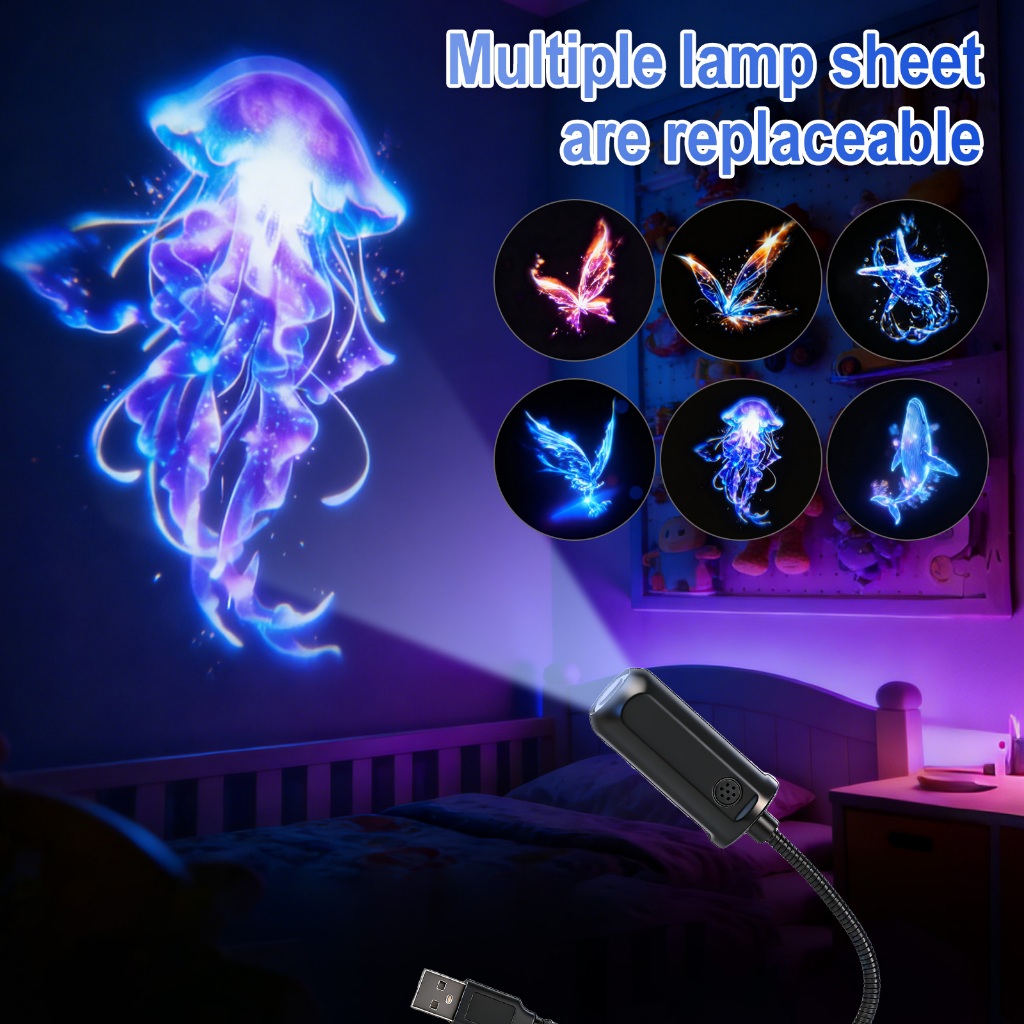 Luz Noturna Do Projetor USB BORUIT-6 Filmes Substituíveis , 360 ° Lâmpada De Decoração Ajustável E Multicena Para Quarto