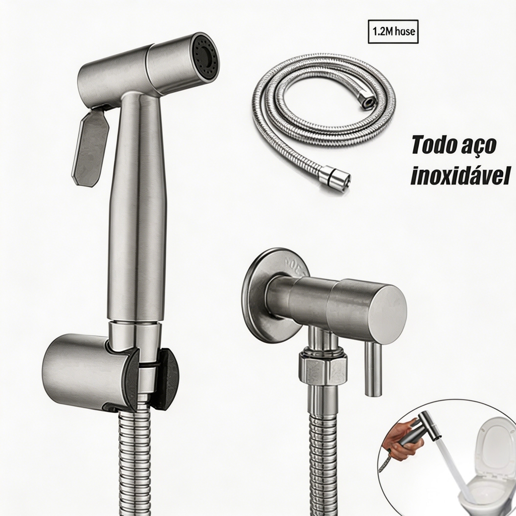 Kit de Ducha Higienica Para Banheiro 1.2m completa Luxo Metal inox nucleo da valvula
