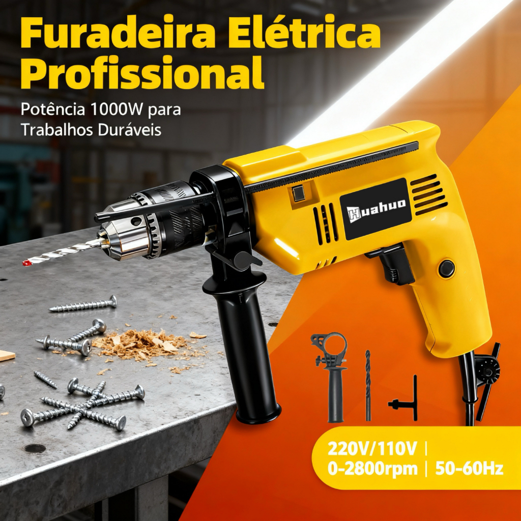 Parafusadeira e Furadeira de Impacto 3/8" 1000W 0-3200rpm Multi-Funcional!!