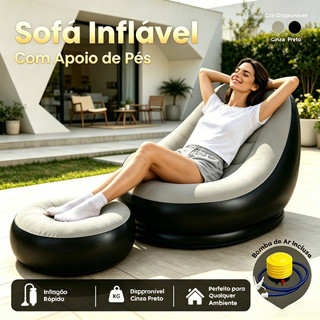 Conjunto Poltrona e Puff Inflável Portátil Descanso Sofá Com Bomba Ultra macio e confortável Pausa para siesta