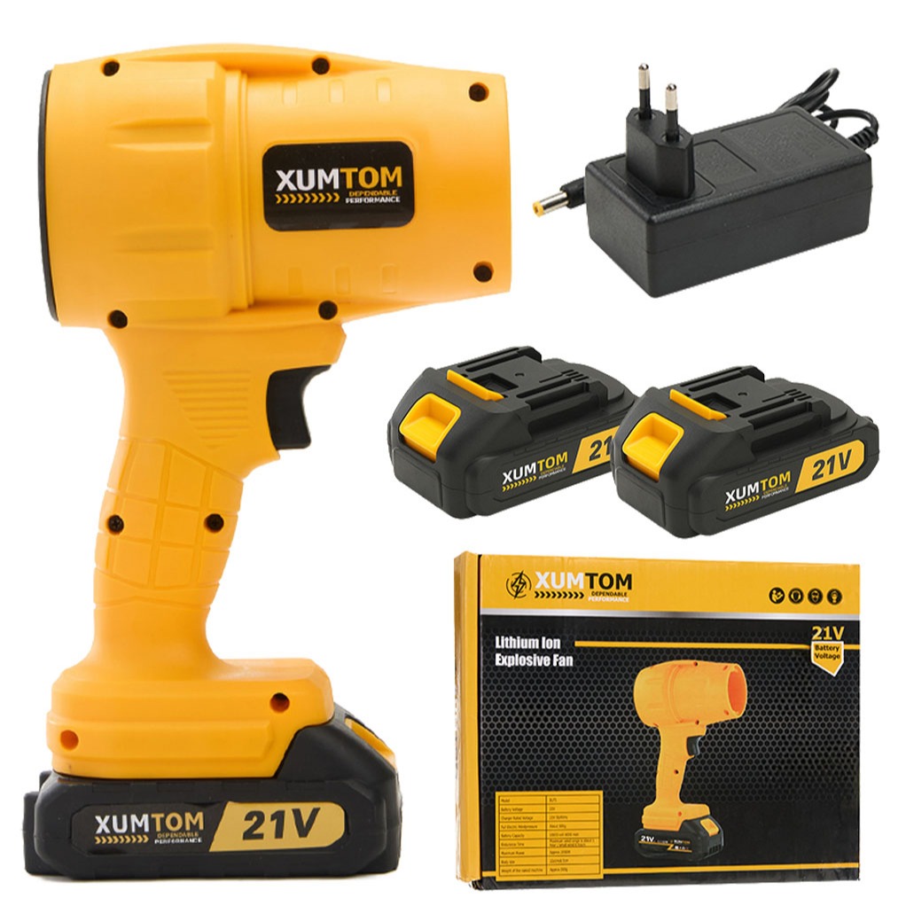 Secador De Cabelo turbo Recarregável Portátil Amarelo , Conjunto Inclui Caixa De Ferramentas , 21V + 2 Baterias